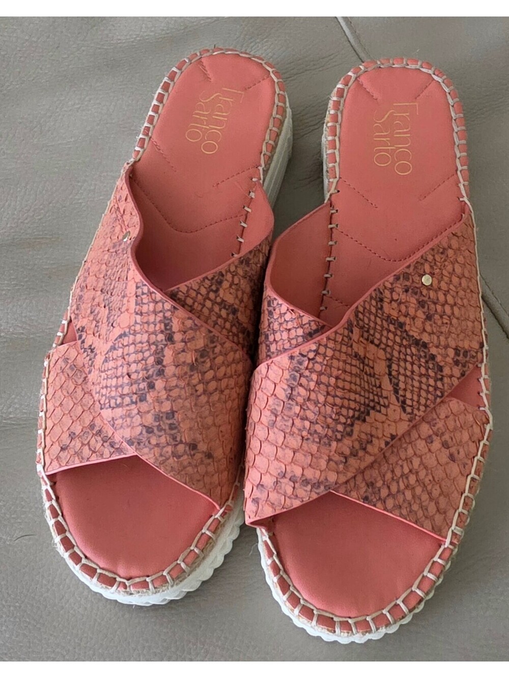 Franco Sarto Pink Snake Print Leather Upper Slide Sandals Size 10M